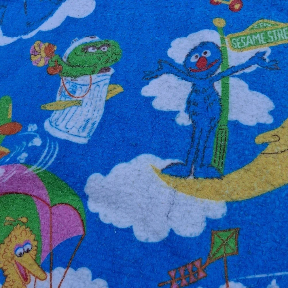 RARE HTF Vtg Sesame Street Blanket Skydive Airplane Grover Big Bird Oscar Ernie